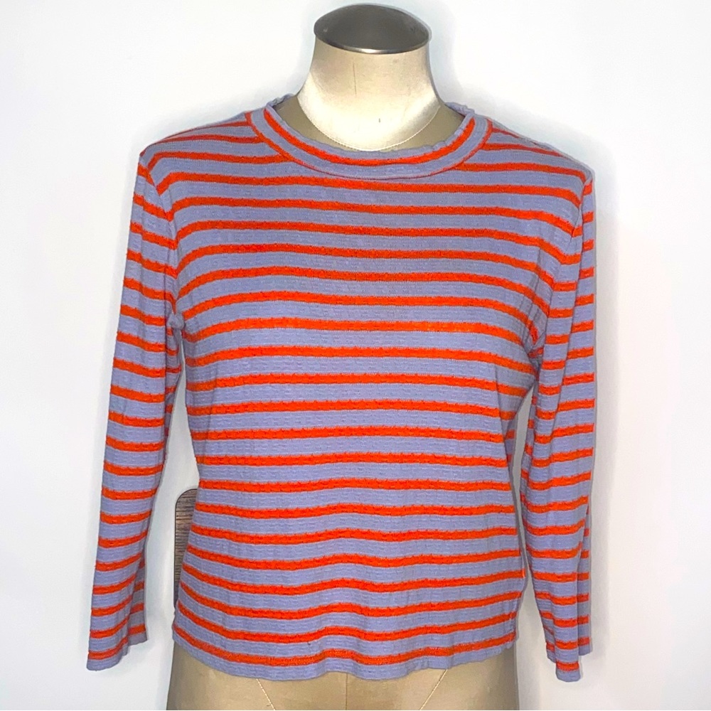 FREE PEOPLE MOCK NECK ORANGE STRIPE KNIT TOP SIZE MEDIUM